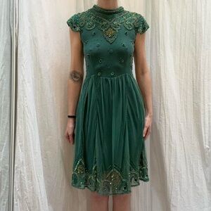 Green Emerald Beaded Cocktail Dress Art Deco St Patrick’s Patty’s Shamrock Vibes